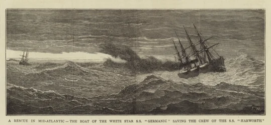 Záchrana ve středním Atlantiku, člun White Star SS Germanic zachraňující posádku SS Harworth